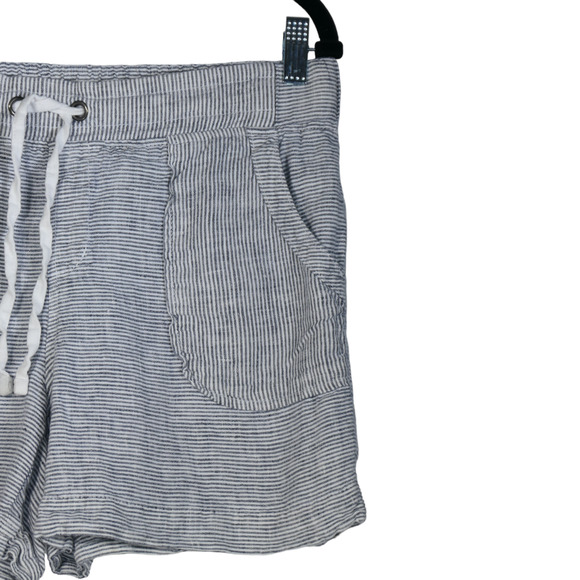 Athleta Shorts Women Size 10 Blue White Striped 100% Linen Pockets Nautical - Picture 2 of 9